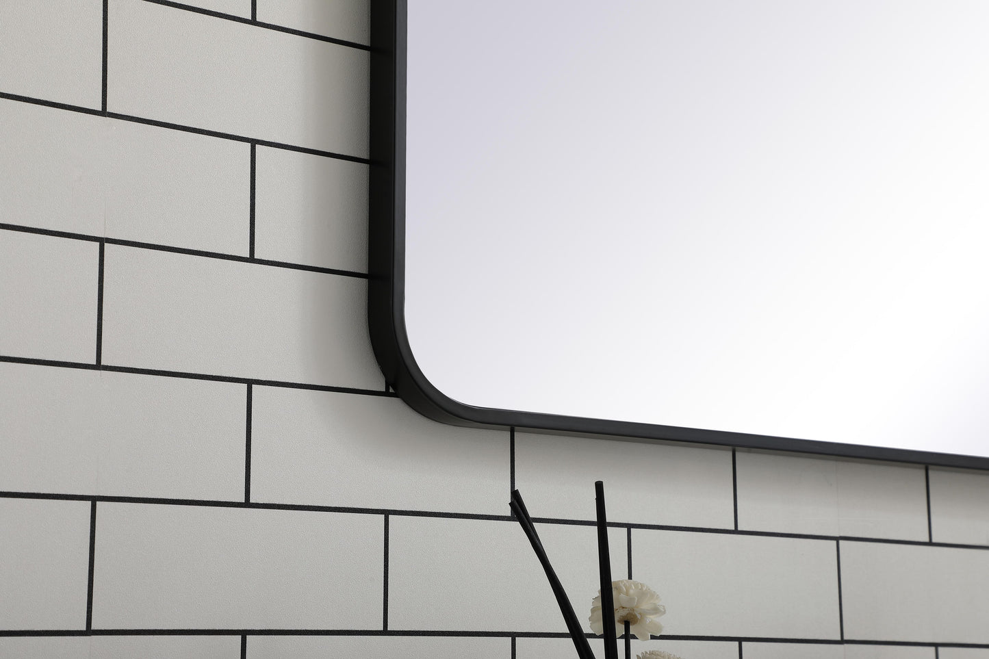 Aura, Soft Corner Metal Rectangular Mirror 30X60 Inch in, Modern, Black - MR2803060BK