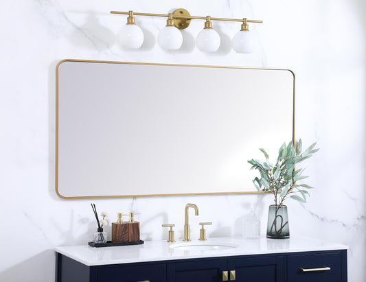 Aura, Soft Corner Metal Rectangular Mirror 30X60 Inch in, Modern, Brass - MR2803060BR