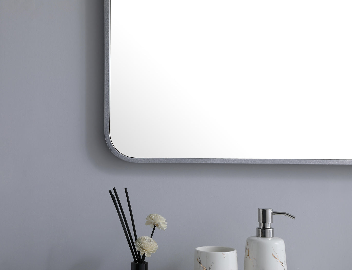 Aura, Soft Corner Metal Rectangular Mirror 30X60 Inch in, Modern, Silver - MR2803060S