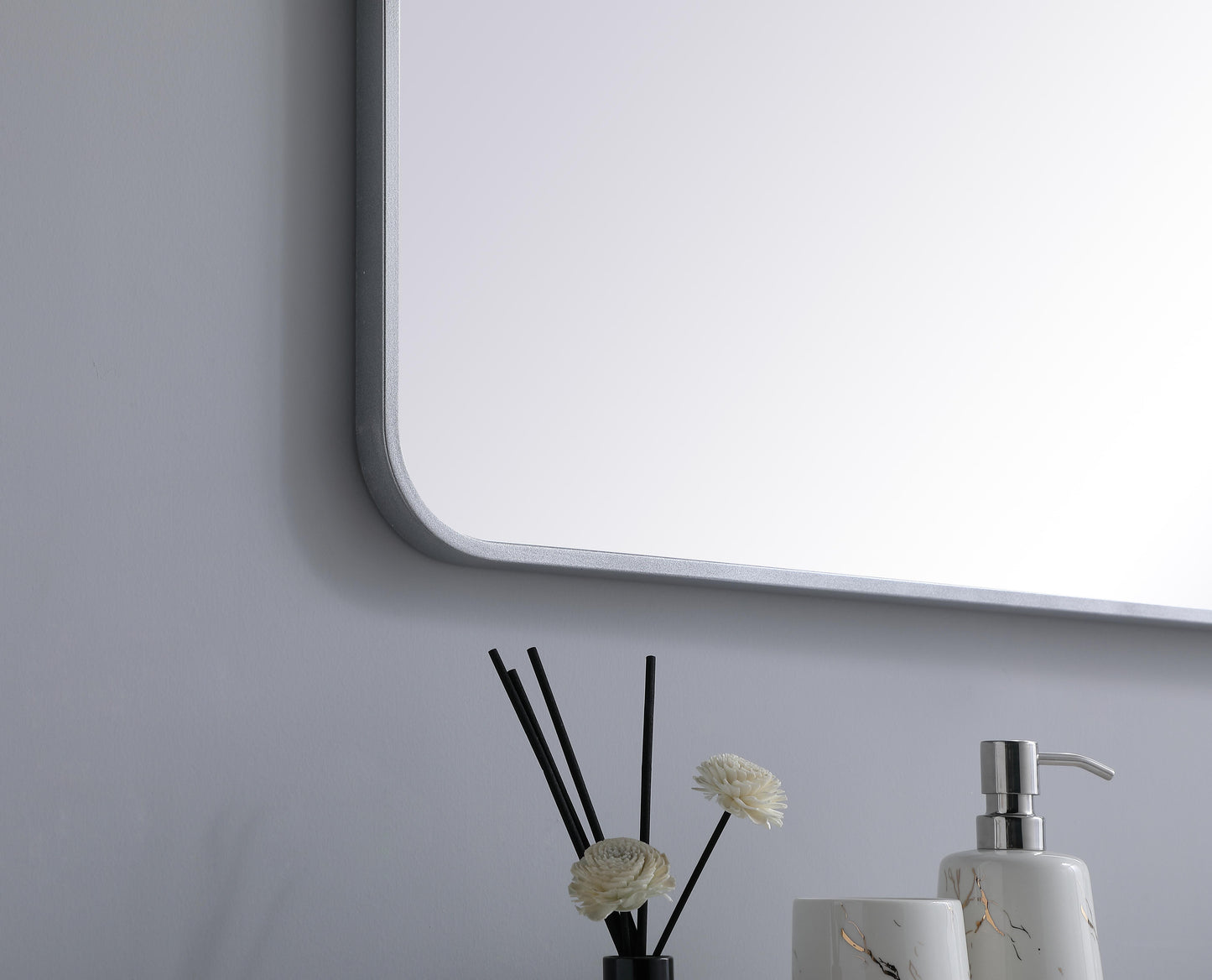 Aura, Soft Corner Metal Rectangular Mirror 30X60 Inch in, Modern, Silver - MR2803060S