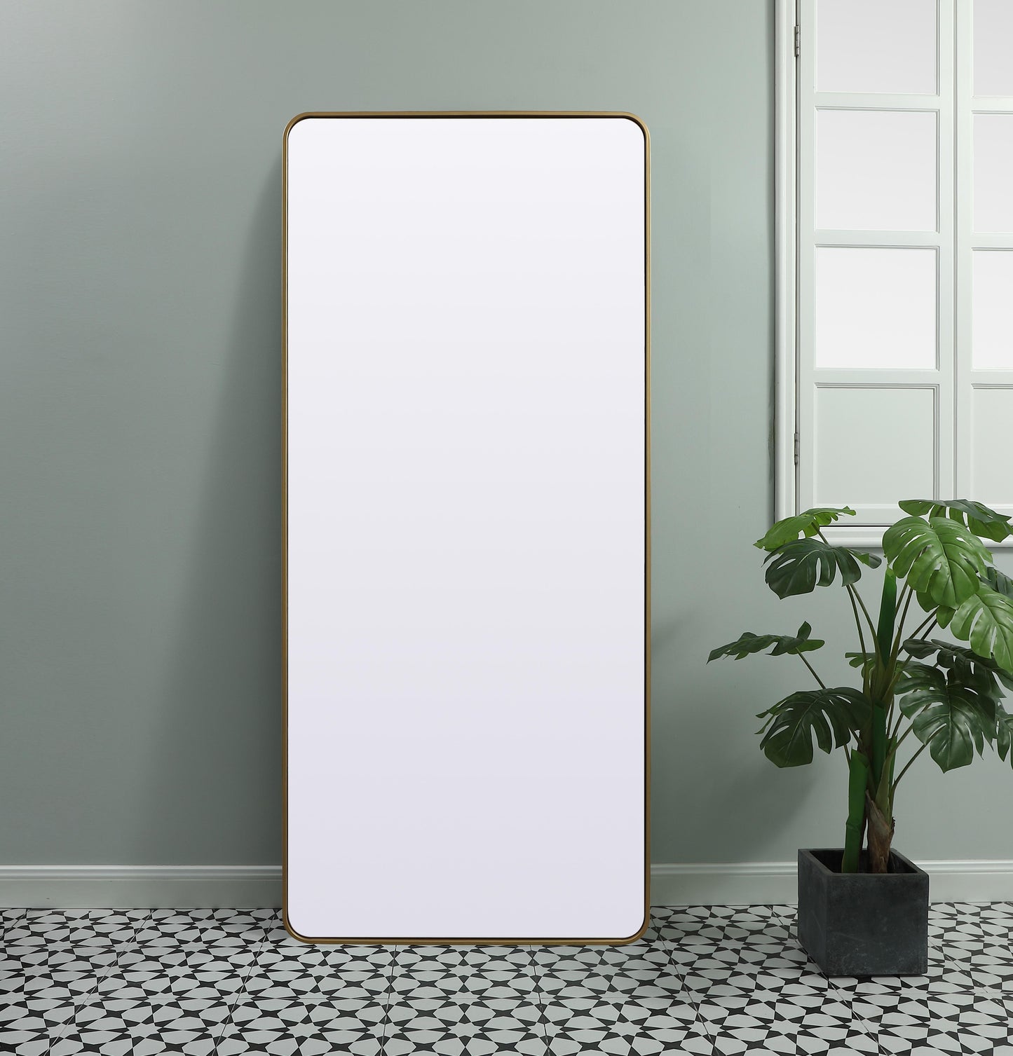 Aura, Soft Corner Metal Rectangle Mirror 32X72 Inch in, Modern, Brass - MR2803272BR