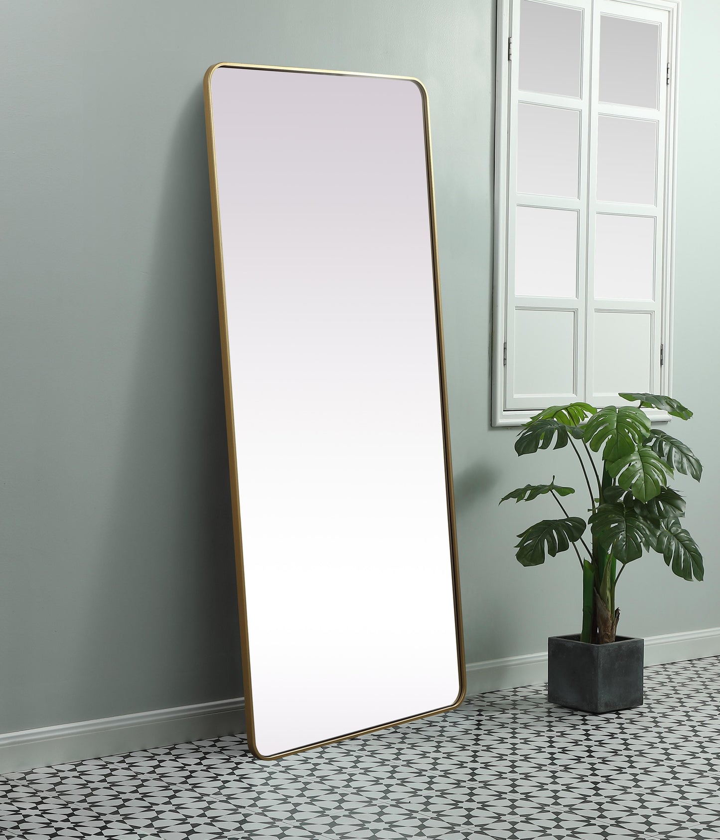 Aura, Soft Corner Metal Rectangle Mirror 32X72 Inch in, Modern, Brass - MR2803272BR