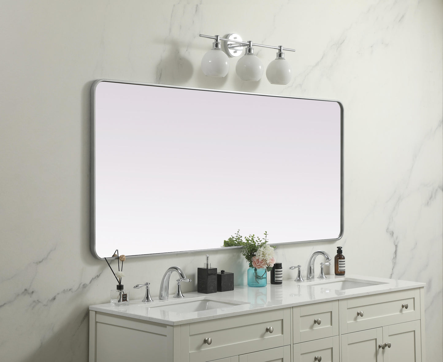 Aura, Soft Corner Metal Rectangle Mirror 32X72 Inch in, Modern, Silver - MR2803272S