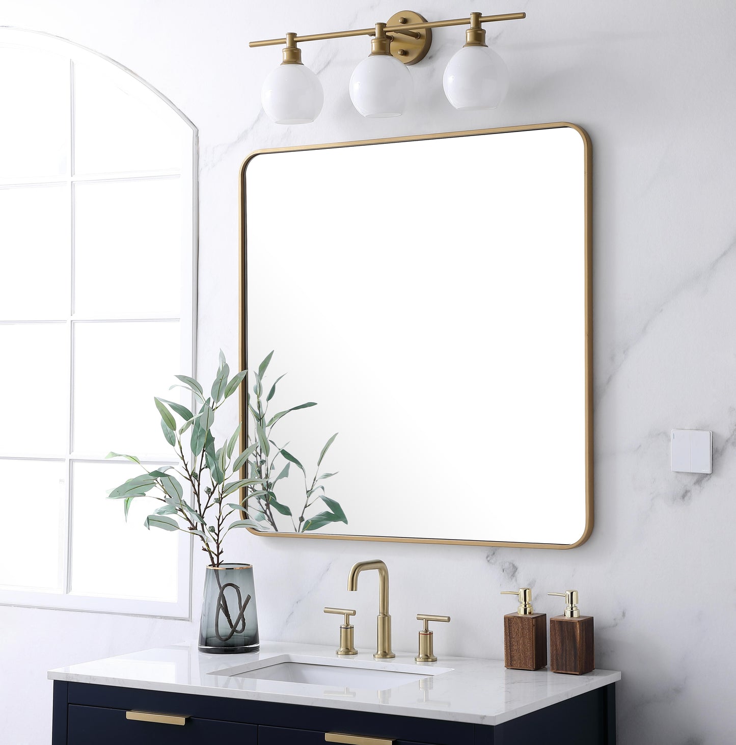 Aura, Soft Corner Metal Rectangular Mirror 36X36 Inch in, Modern, Brass - MR2803636BR