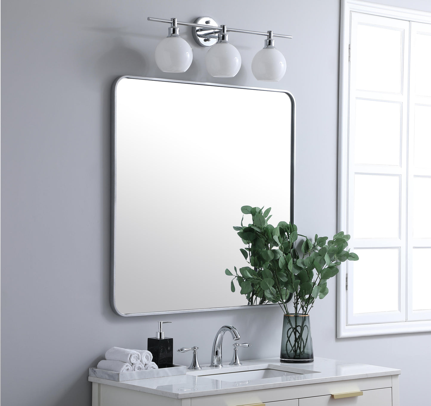 Aura, Soft Corner Metal Rectangular Mirror 36X36 Inch in, Modern, Silver - MR2803636S