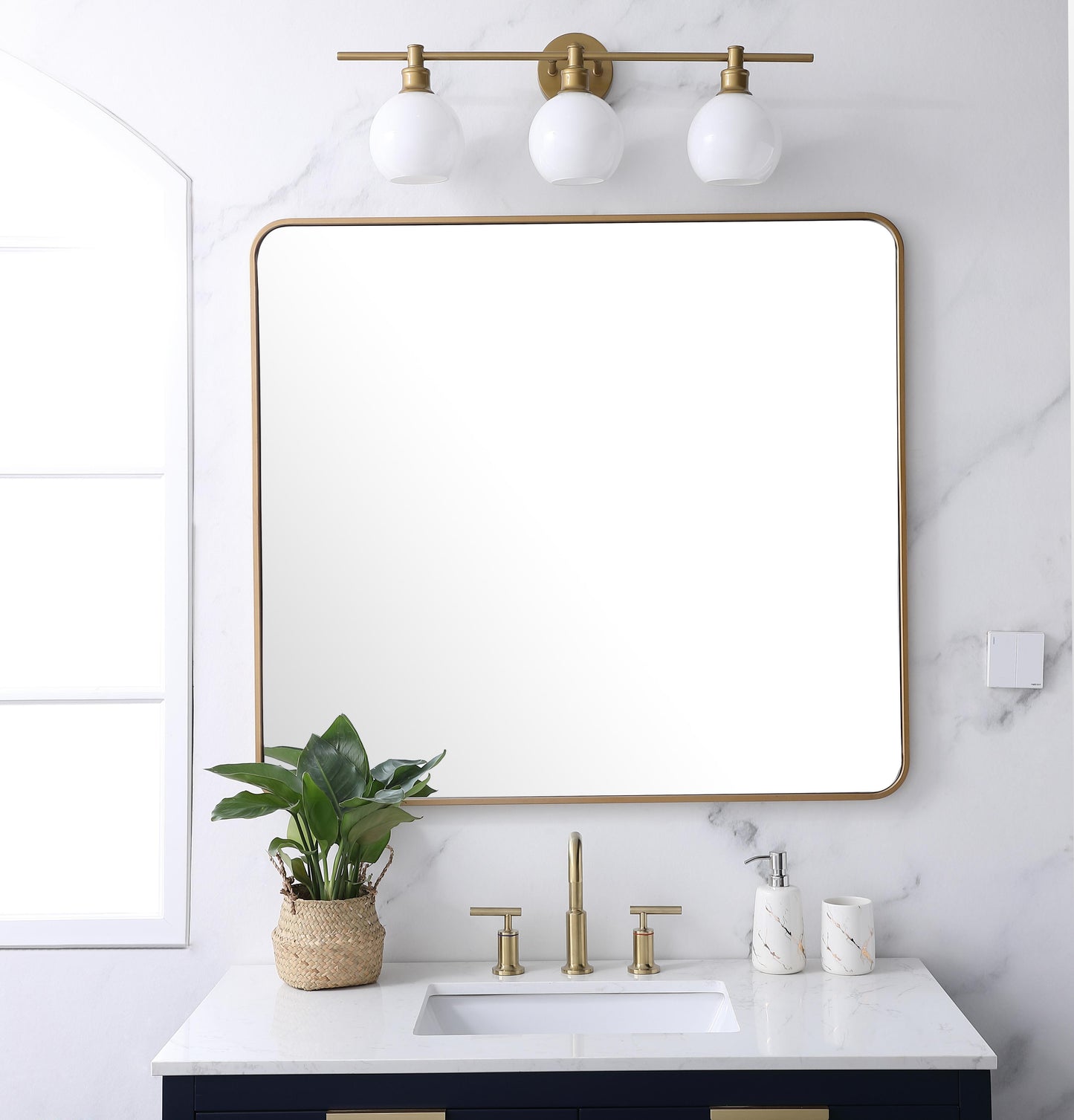 Aura, Soft Corner Metal Rectangular Mirror 36X40 Inch in, Modern, Brass - MR2803640BR