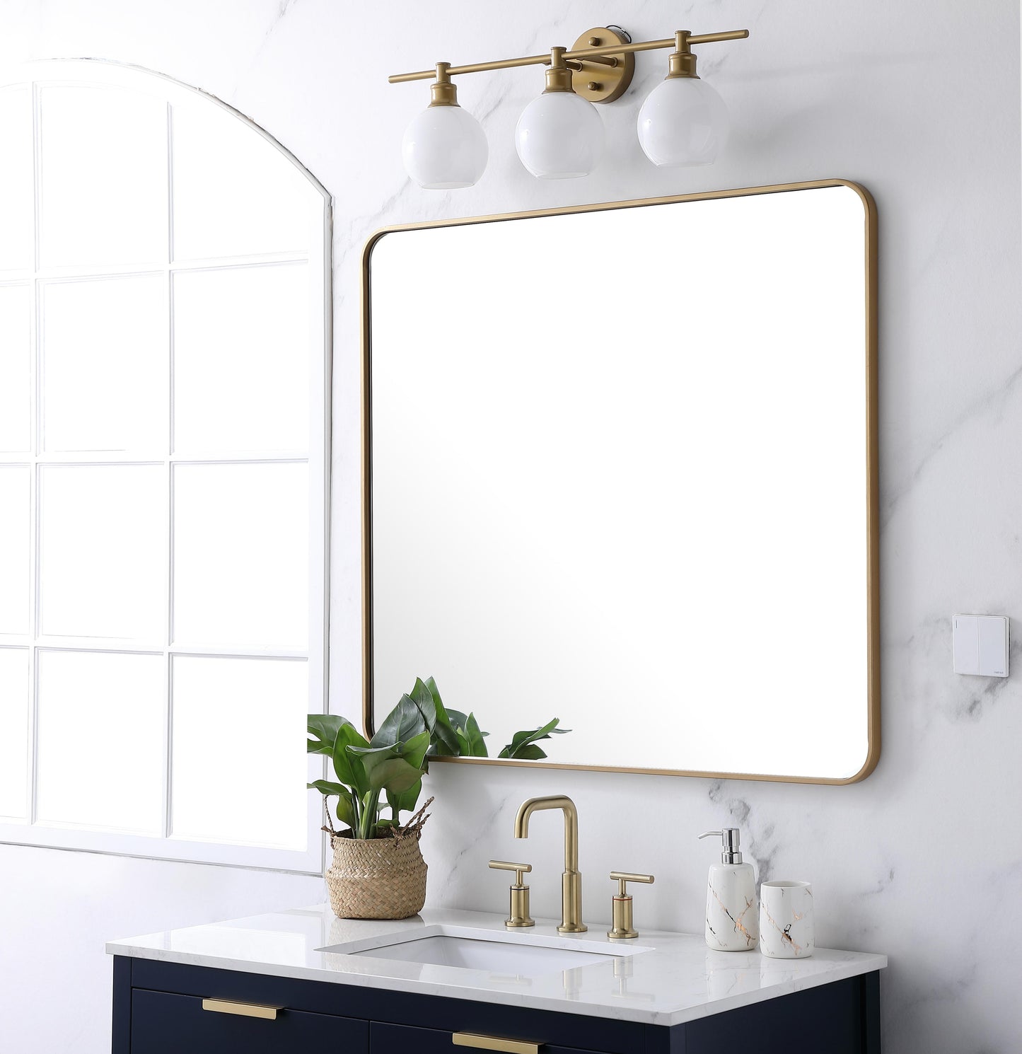 Aura, Soft Corner Metal Rectangular Mirror 36X40 Inch in, Modern, Brass - MR2803640BR