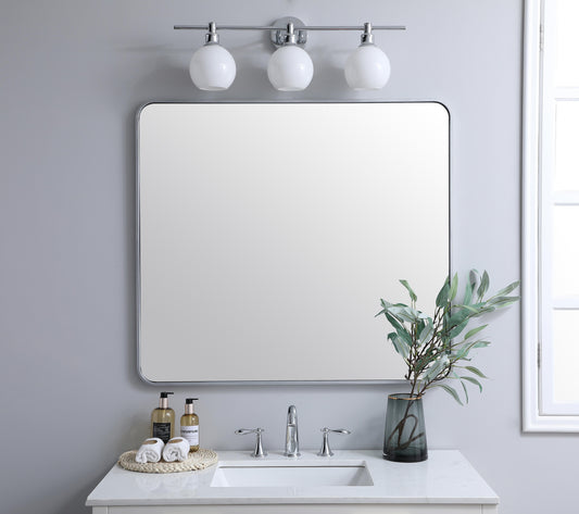 Aura, Soft Corner Metal Rectangular Mirror 36X40 Inch in, Modern, Silver - MR2803640S