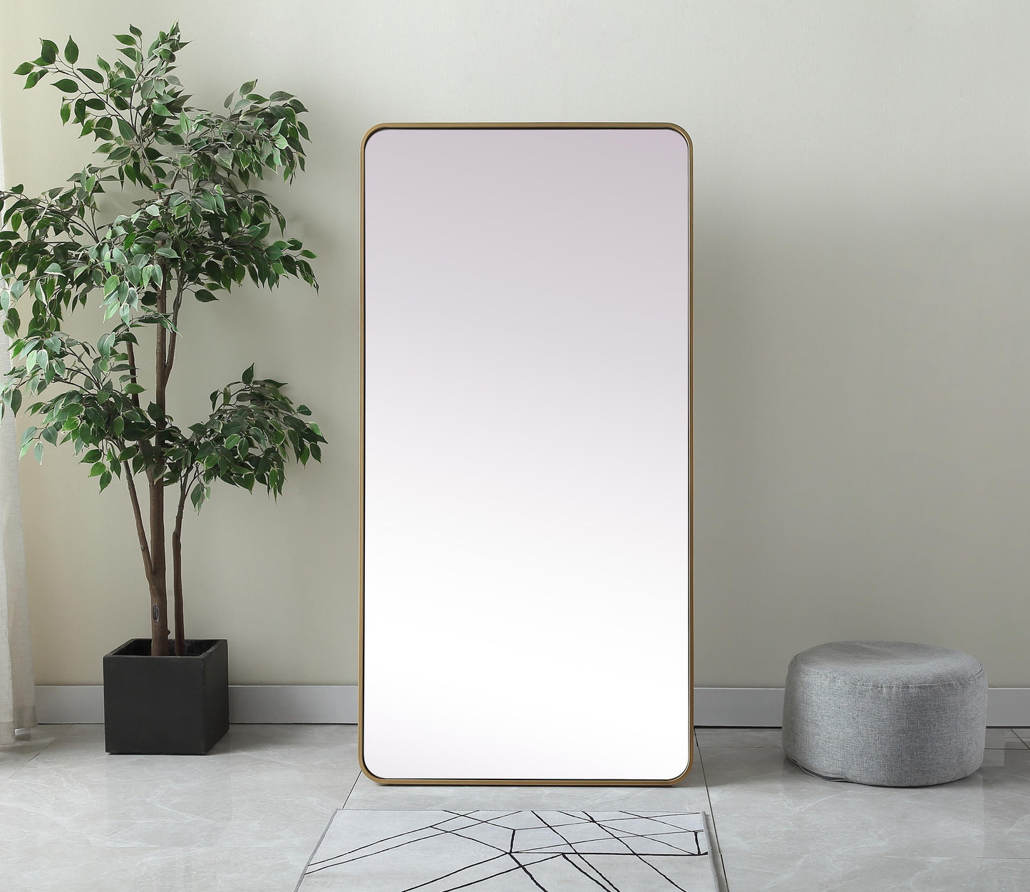 Aura, Soft Corner Metal Rectangle Full Length Mirror 30X60 Inch in, Modern, Brass - MR2903060BR