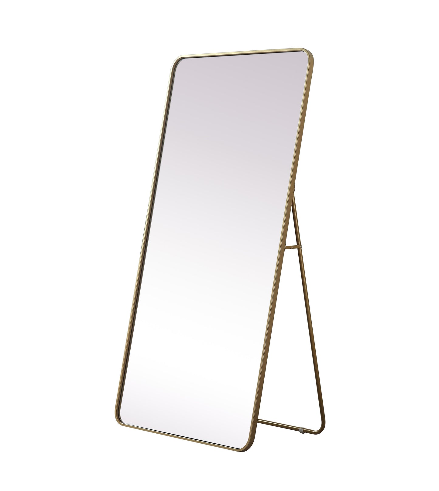 Aura, Soft Corner Metal Rectangle Full Length Mirror 30X60 Inch in, Modern, Brass - MR2903060BR