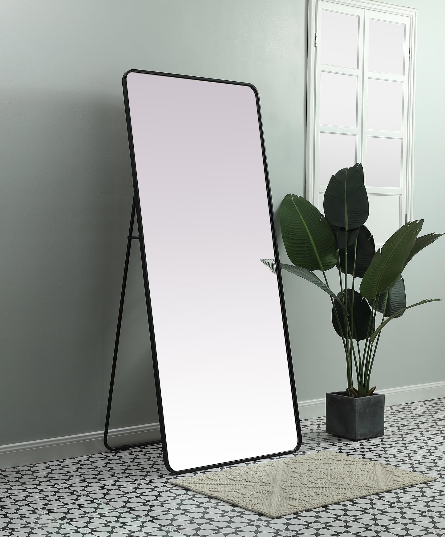 Aura, Soft Corner Metal Rectangle Full Length Mirror 32X72 Inch in, Modern, Black - MR2903272BK