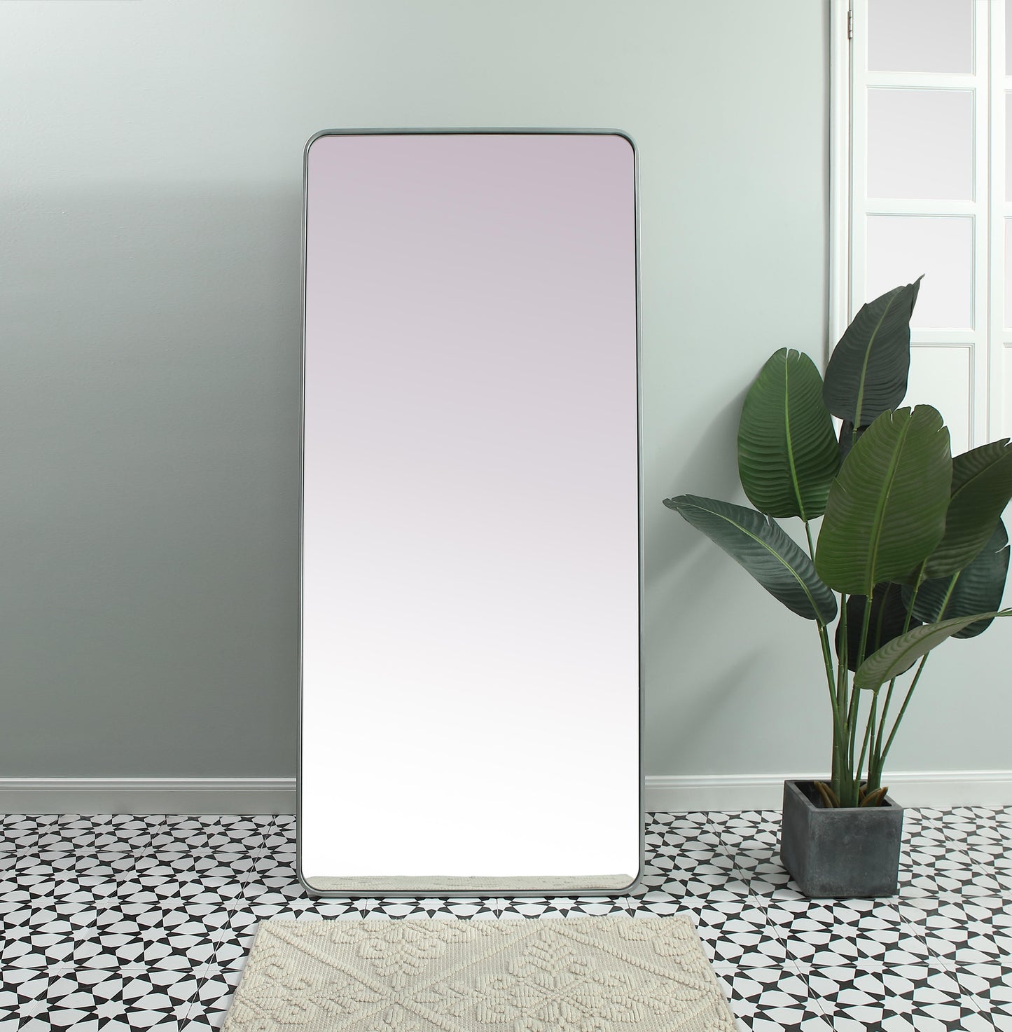 Aura, Soft Corner Metal Rectangle Full Length Mirror 32X72 Inch in, Modern, Silver - MR2903272S