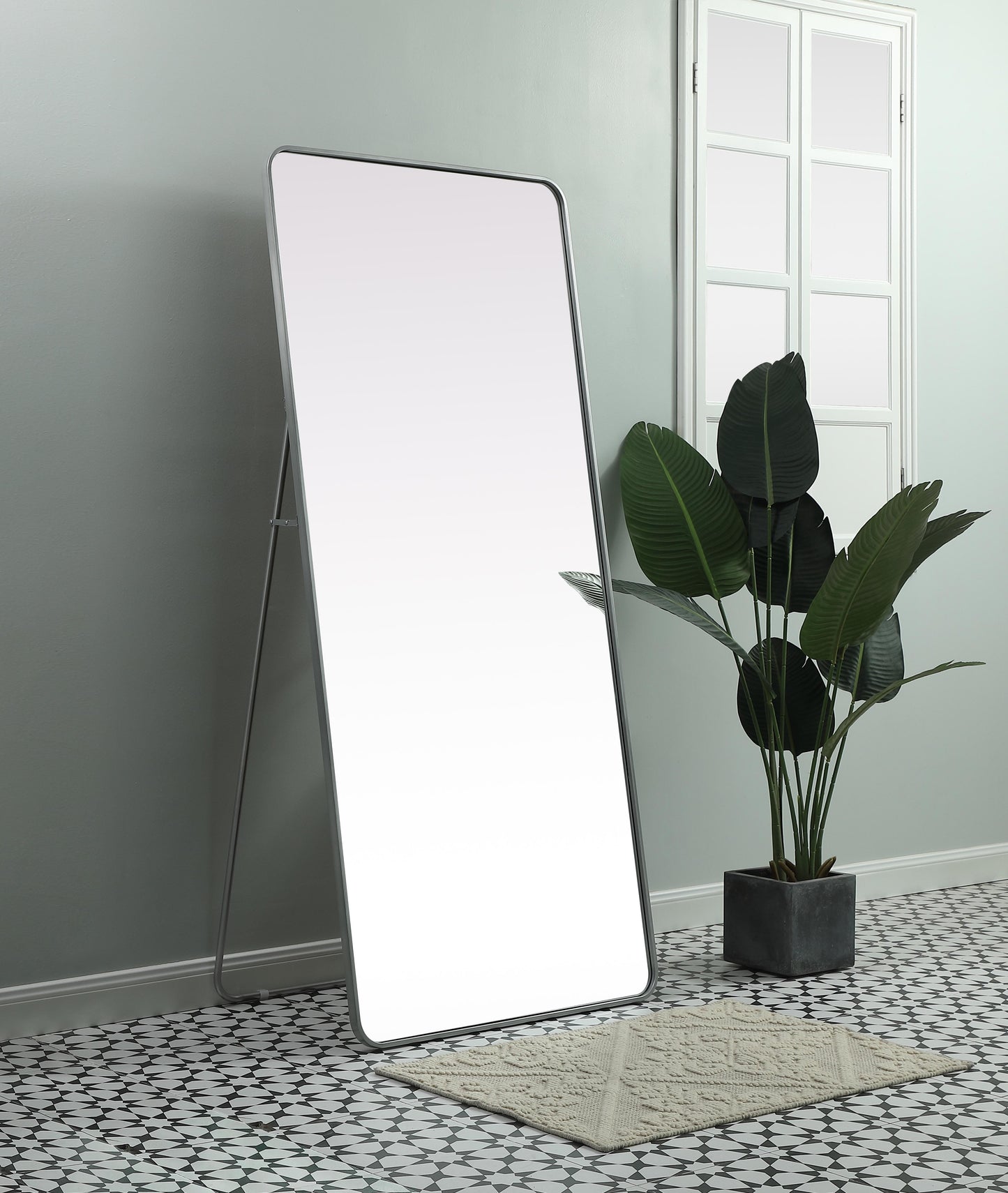 Aura, Soft Corner Metal Rectangle Full Length Mirror 32X72 Inch in, Modern, Silver - MR2903272S