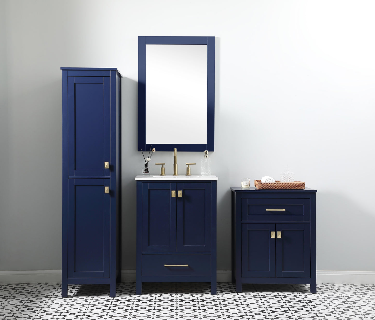 16 Inch Wide Bathroom Linen Storage Freestanding Cabinet in Blue - BC1001665BL