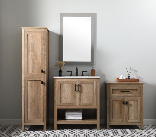 16 Inch Wide Bathroom Linen Storage Freestanding Cabinet in Natural Oak - BC1001665NT