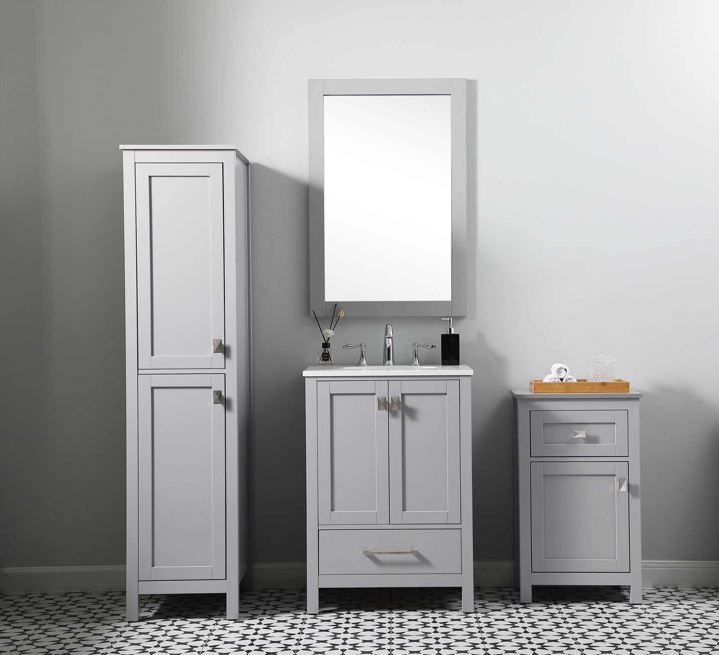 18 Inch Wide Bathroom Storage Freedstanding Cabinet in Grey - BC1001830GR