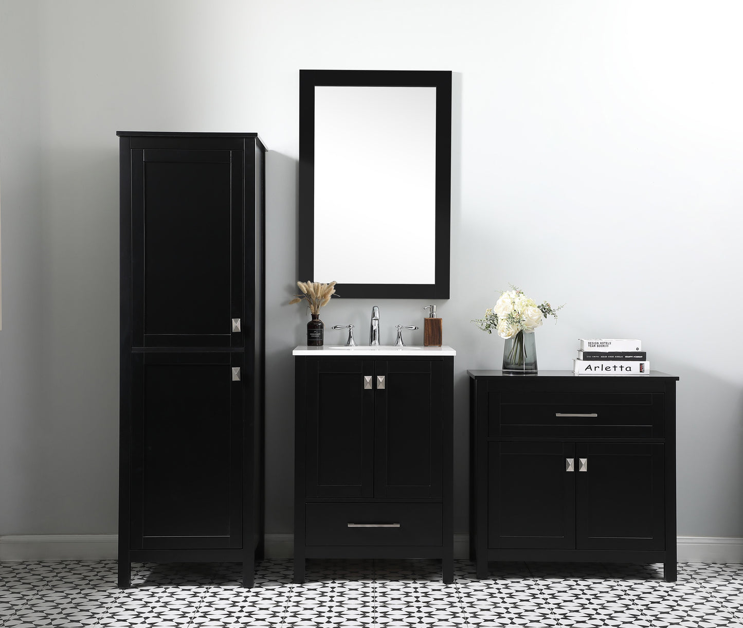 20 Inch Wide Bathroom Linen Storage Freestanding Cabinet in Black - BC1002065BK