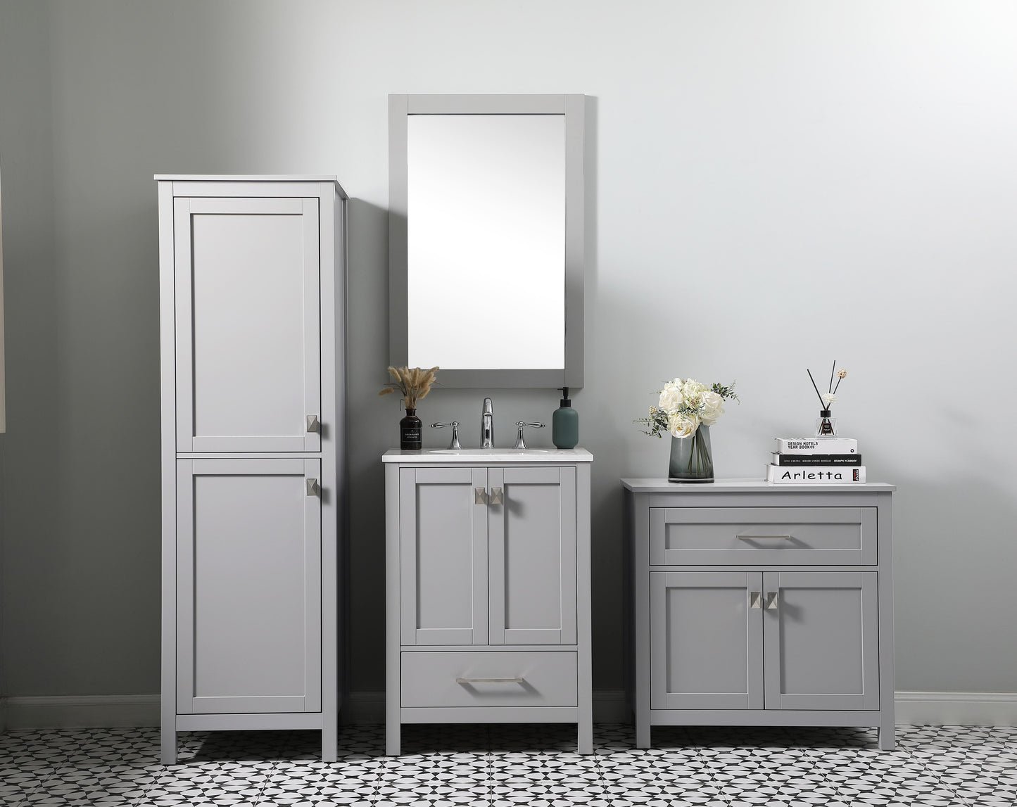 20 Inch Wide Bathroom Linen Storage Freestanding Cabinet in Grey - BC1002065GR