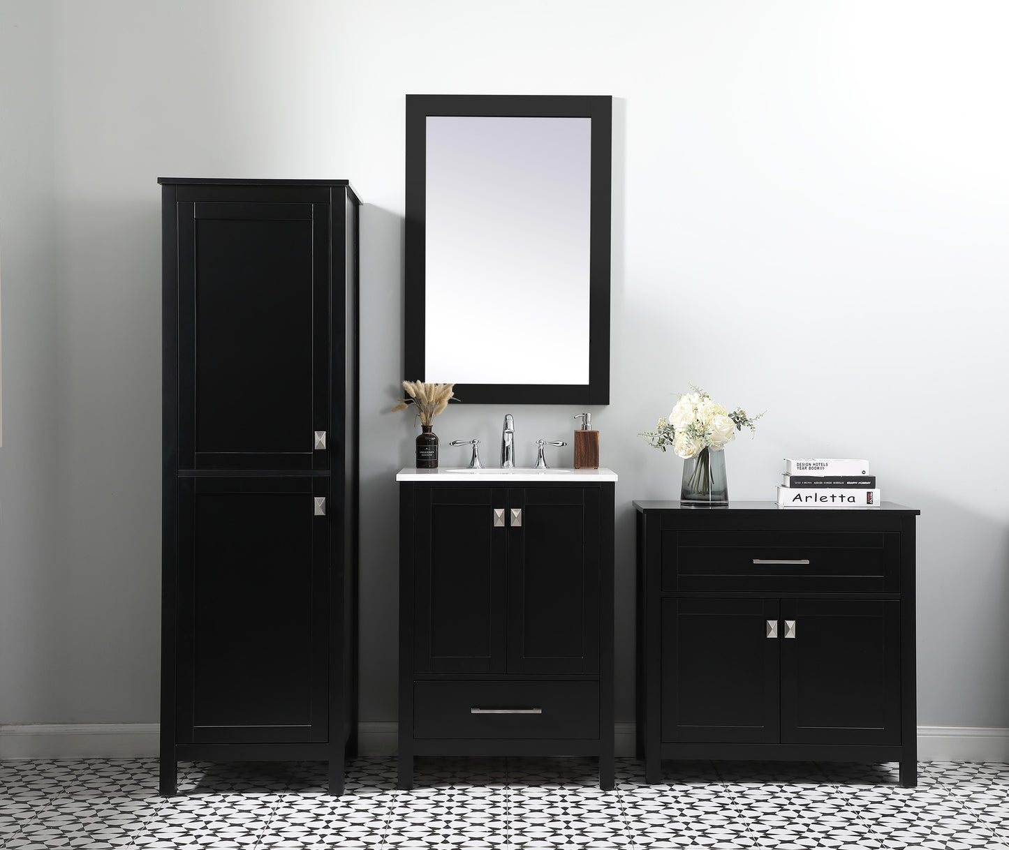 24 Inch Wide Bathroom Storage Freestanding Cabinet in Black - BC1002430BK