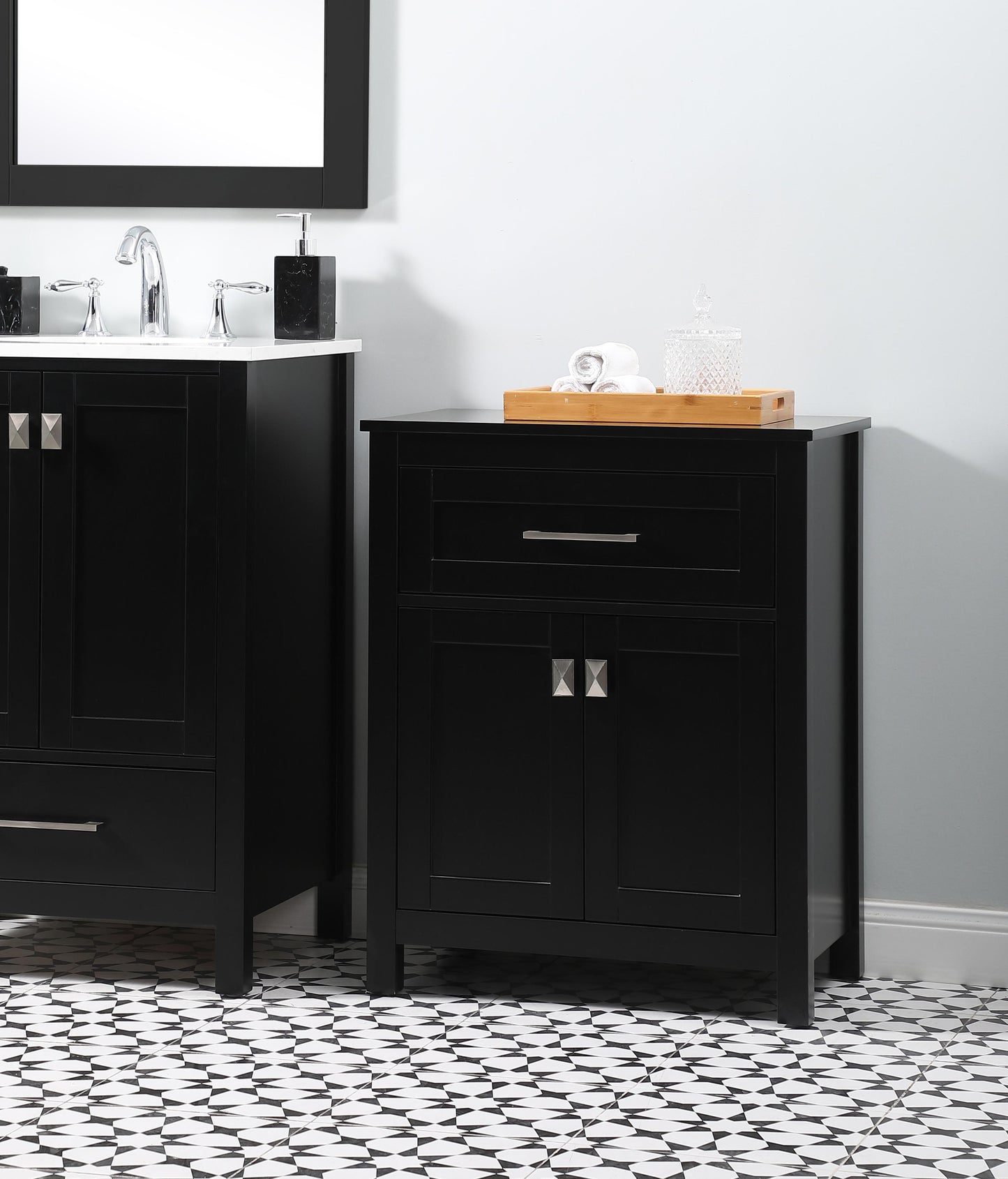 24 Inch Wide Bathroom Storage Freestanding Cabinet in Black - BC1002430BK