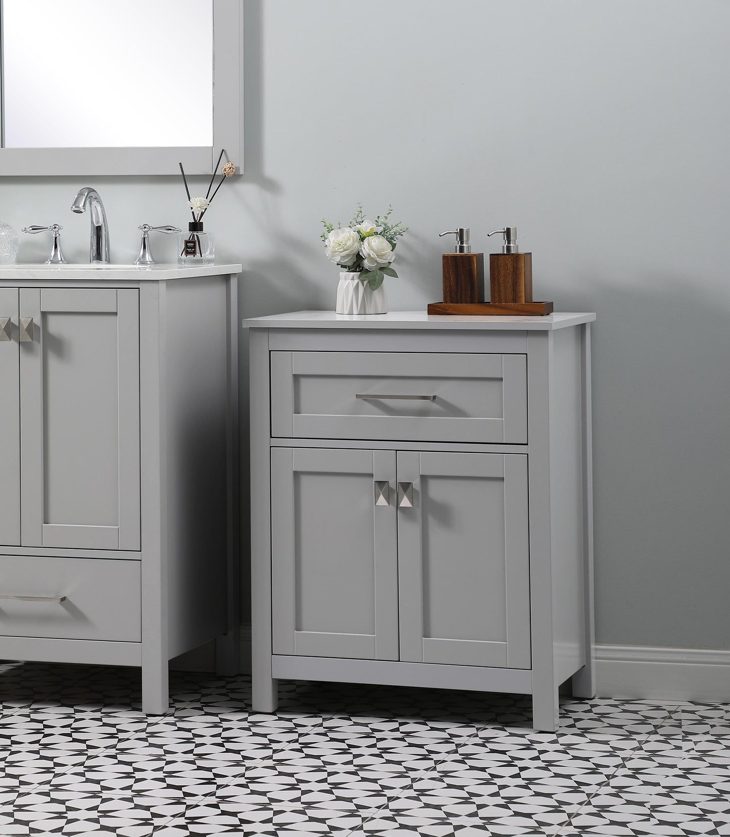 24 Inch Wide Bathroom Storage Freestanding Cabinet in Grey - BC1002430GR