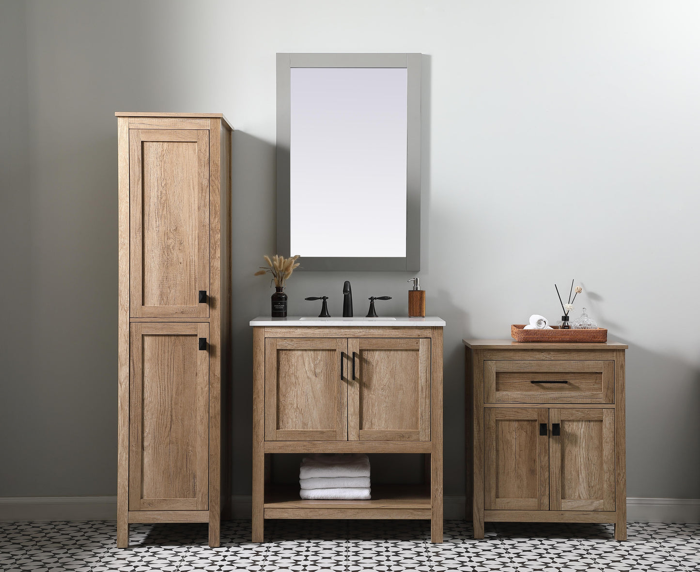 24 Inch Wide Bathroom Storage Freestanding Cabinet in Natural Oak - BC1002430NT