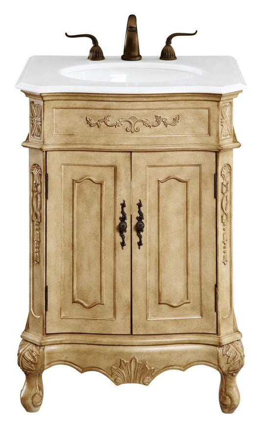 24 inch Single Bathroom Vanity in Antique Beige with Ivory White Engineered Marble - BV1002436AB