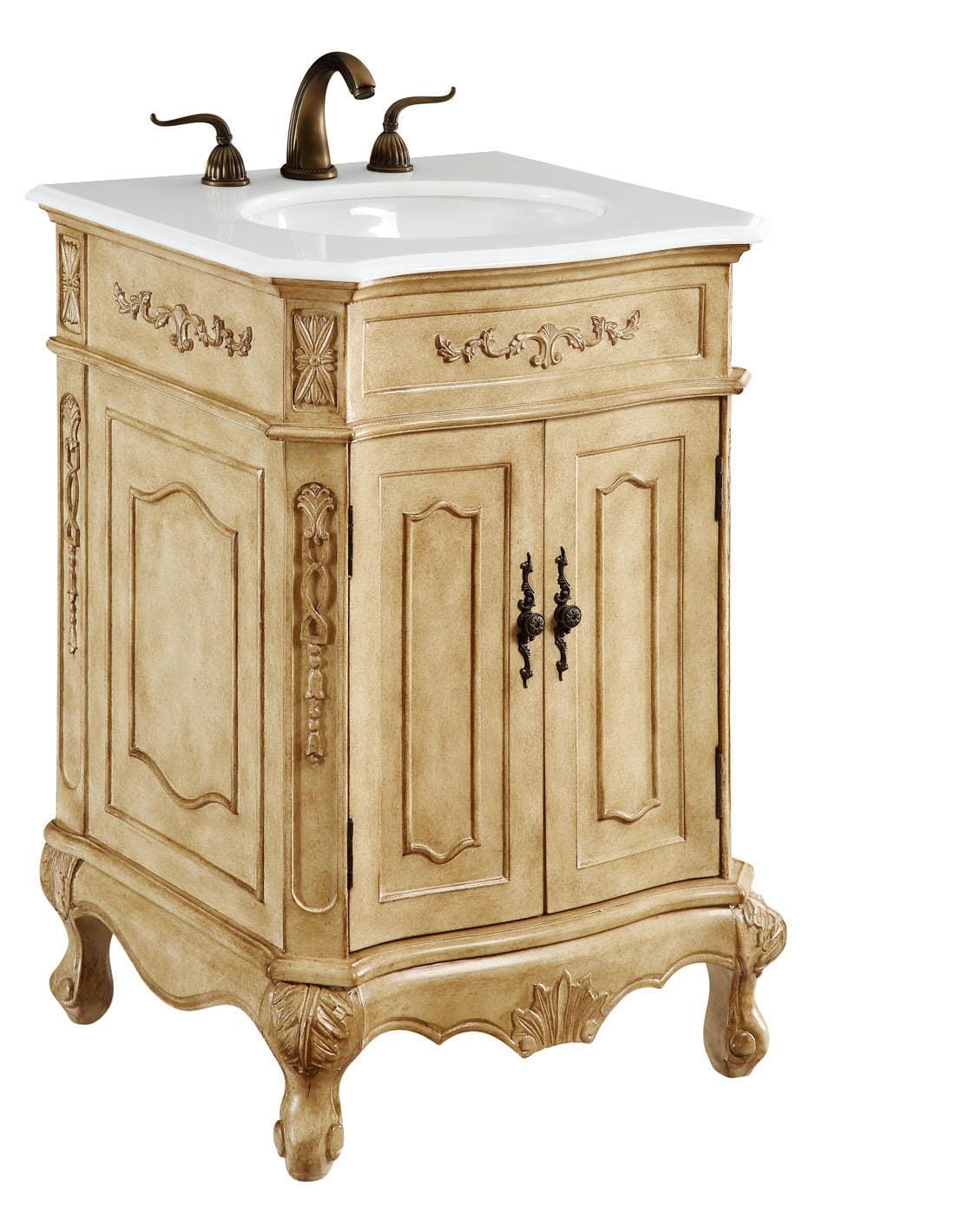 24 inch Single Bathroom Vanity in Antique Beige with Ivory White Engineered Marble - BV1002436AB