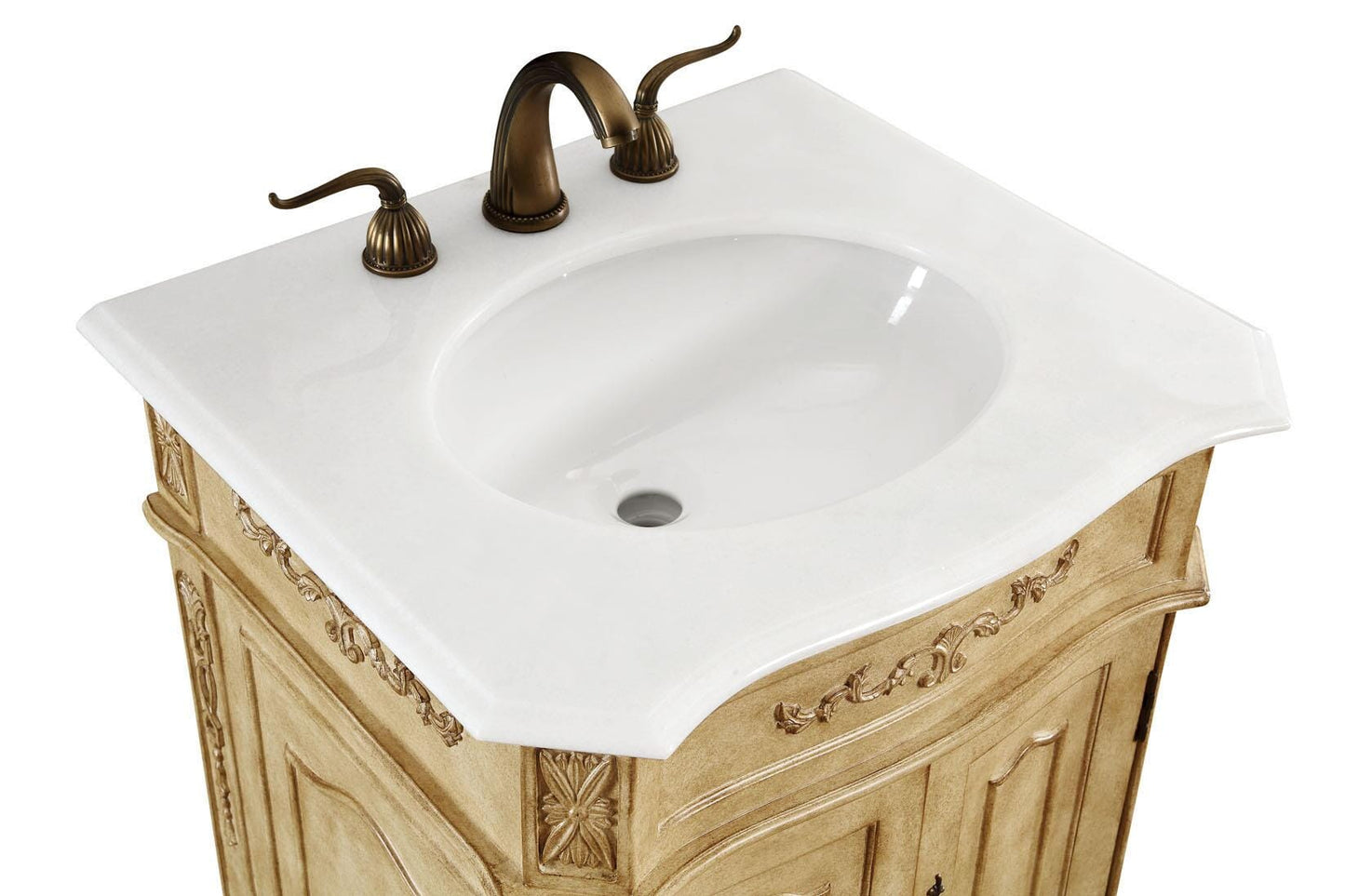 24 inch Single Bathroom Vanity in Antique Beige with Ivory White Engineered Marble - BV1002436AB