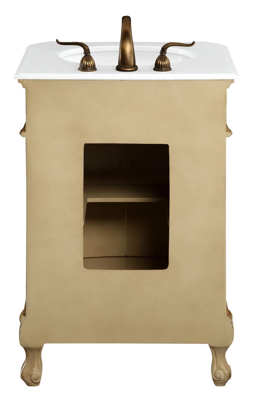 24 inch Single Bathroom Vanity in Antique Beige with Ivory White Engineered Marble - BV1002436AB