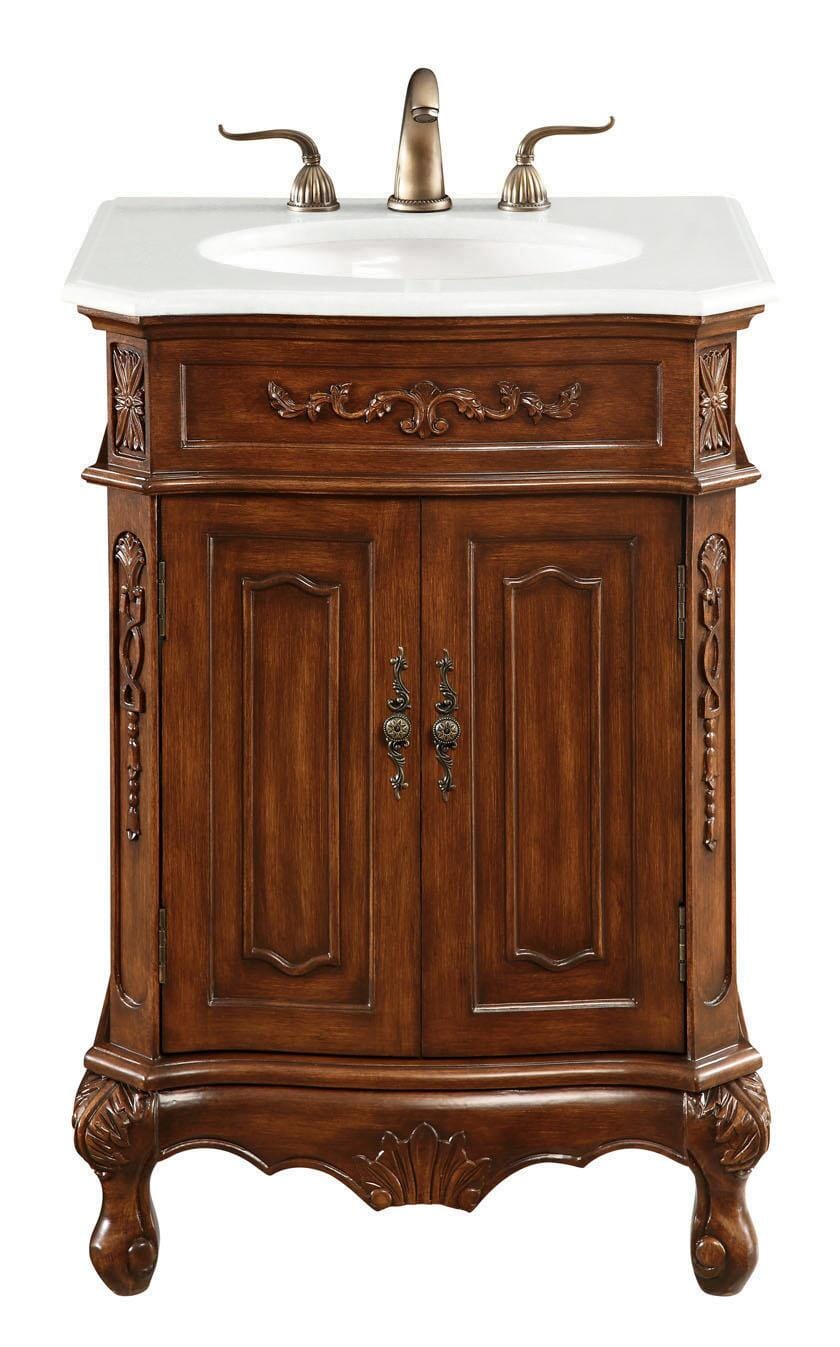 24 inch Single Bathroom Vanity in Brown with Ivory White Engineered Marble - BV1002436TK