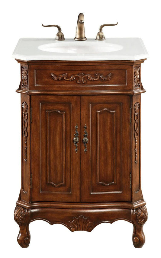 24 inch Single Bathroom Vanity in Brown with Ivory White Engineered Marble - BV1002436TK