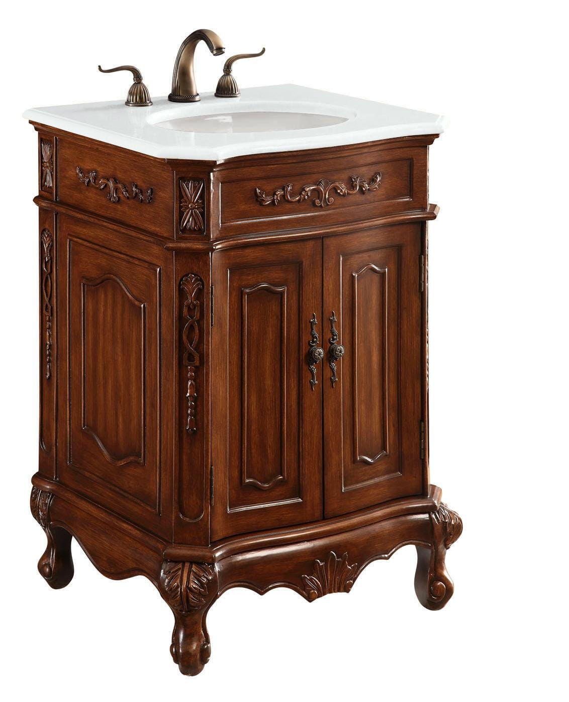 24 inch Single Bathroom Vanity in Brown with Ivory White Engineered Marble - BV1002436TK