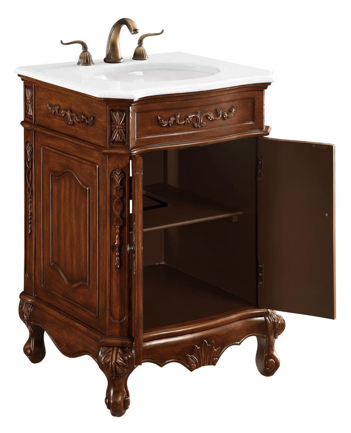 24 inch Single Bathroom Vanity in Brown with Ivory White Engineered Marble - BV1002436TK