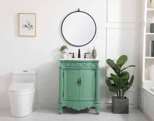 27 inch Single Bathroom Vanity in Vintage Mint with Ivory White Engineered Marble - BV1002735VM