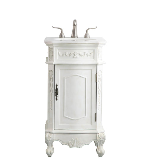 19 inch Single Bathroom Vanity in Antique White with Ivory White Engineered Marble - BV1001936AW