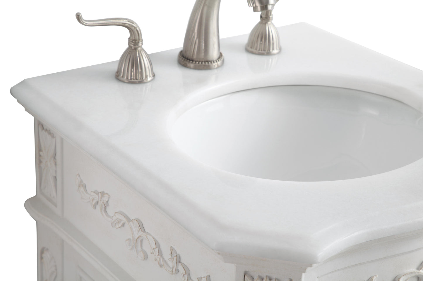 19 inch Single Bathroom Vanity in Antique White with Ivory White Engineered Marble - BV1001936AW