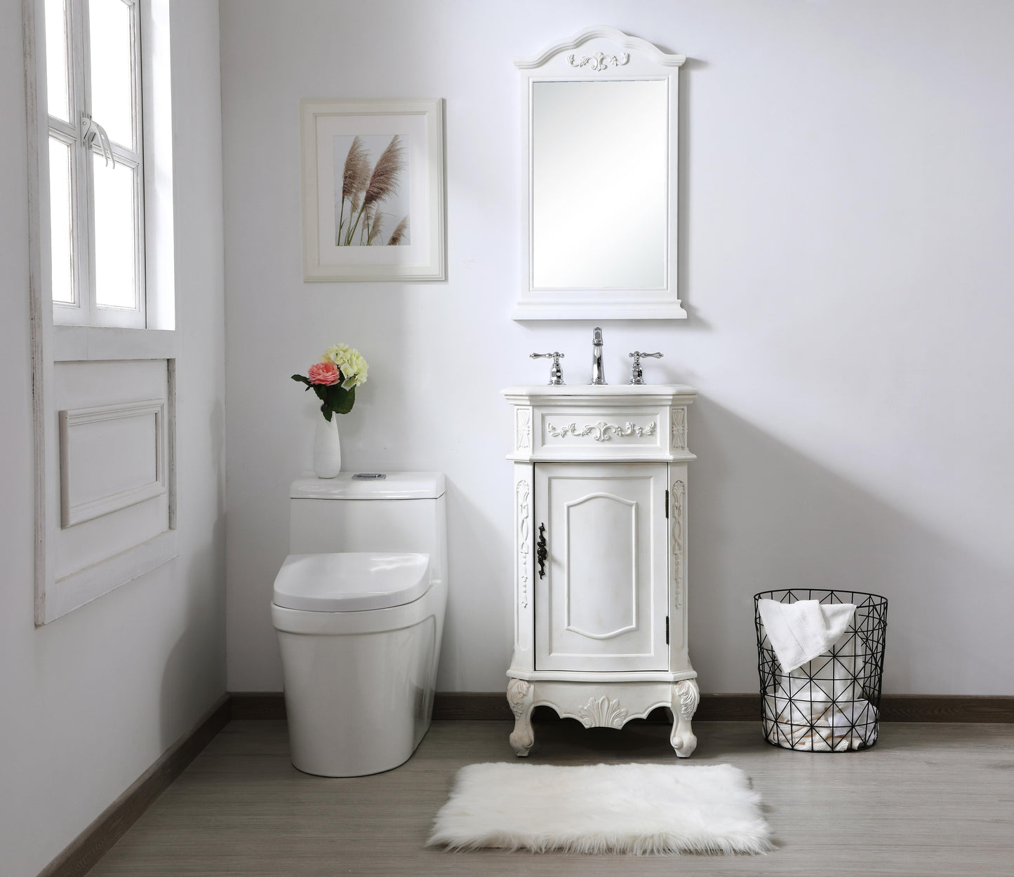 19 inch Single Bathroom Vanity in Antique White with Ivory White Engineered Marble - BV1001936AW