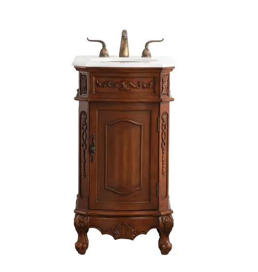 19 inch Single Bathroom Vanity in Teak with Ivory White Engineered Marble - BV1001936TK