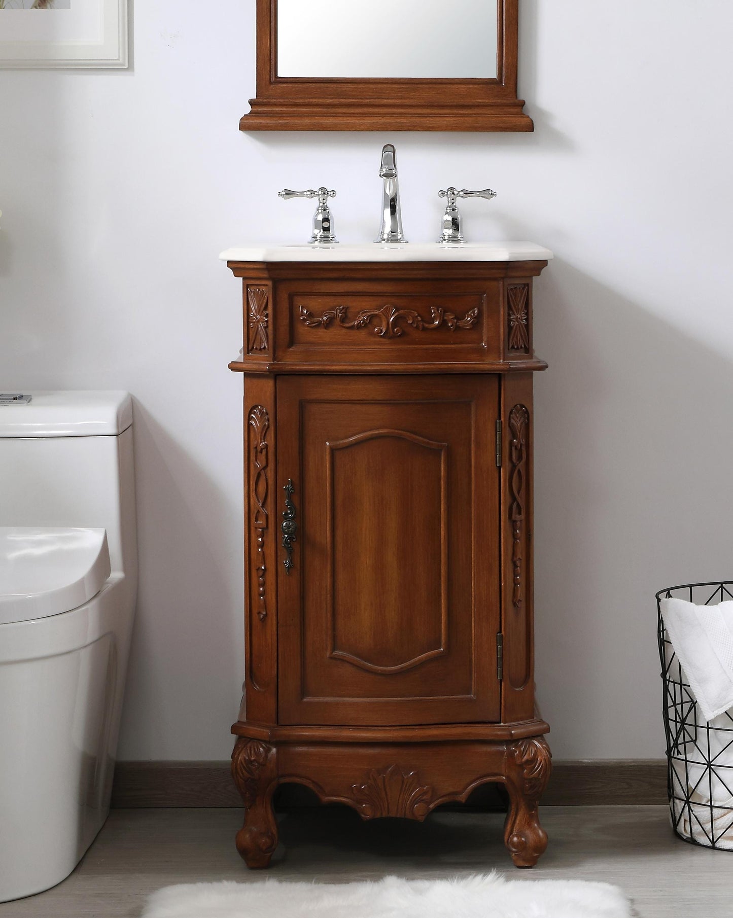 19 inch Single Bathroom Vanity in Teak with Ivory White Engineered Marble - BV1001936TK