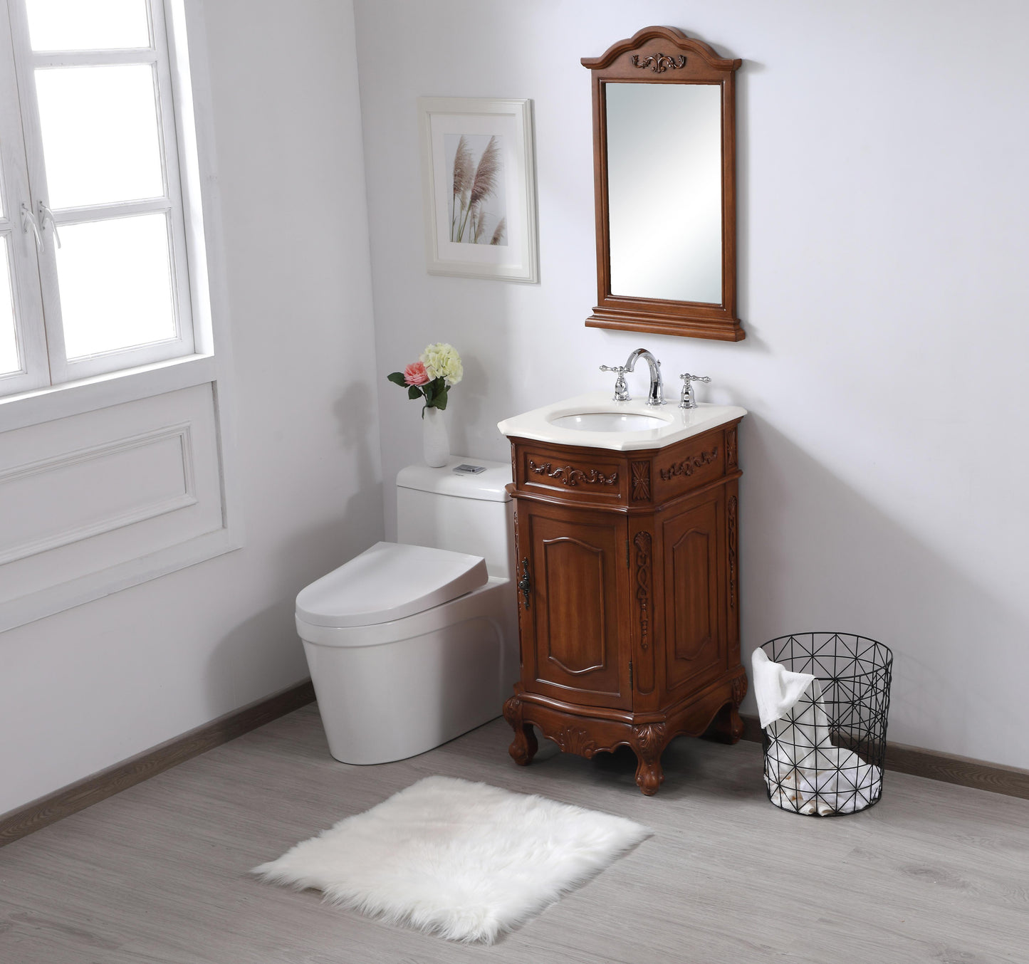 19 inch Single Bathroom Vanity in Teak with Ivory White Engineered Marble - BV1001936TK