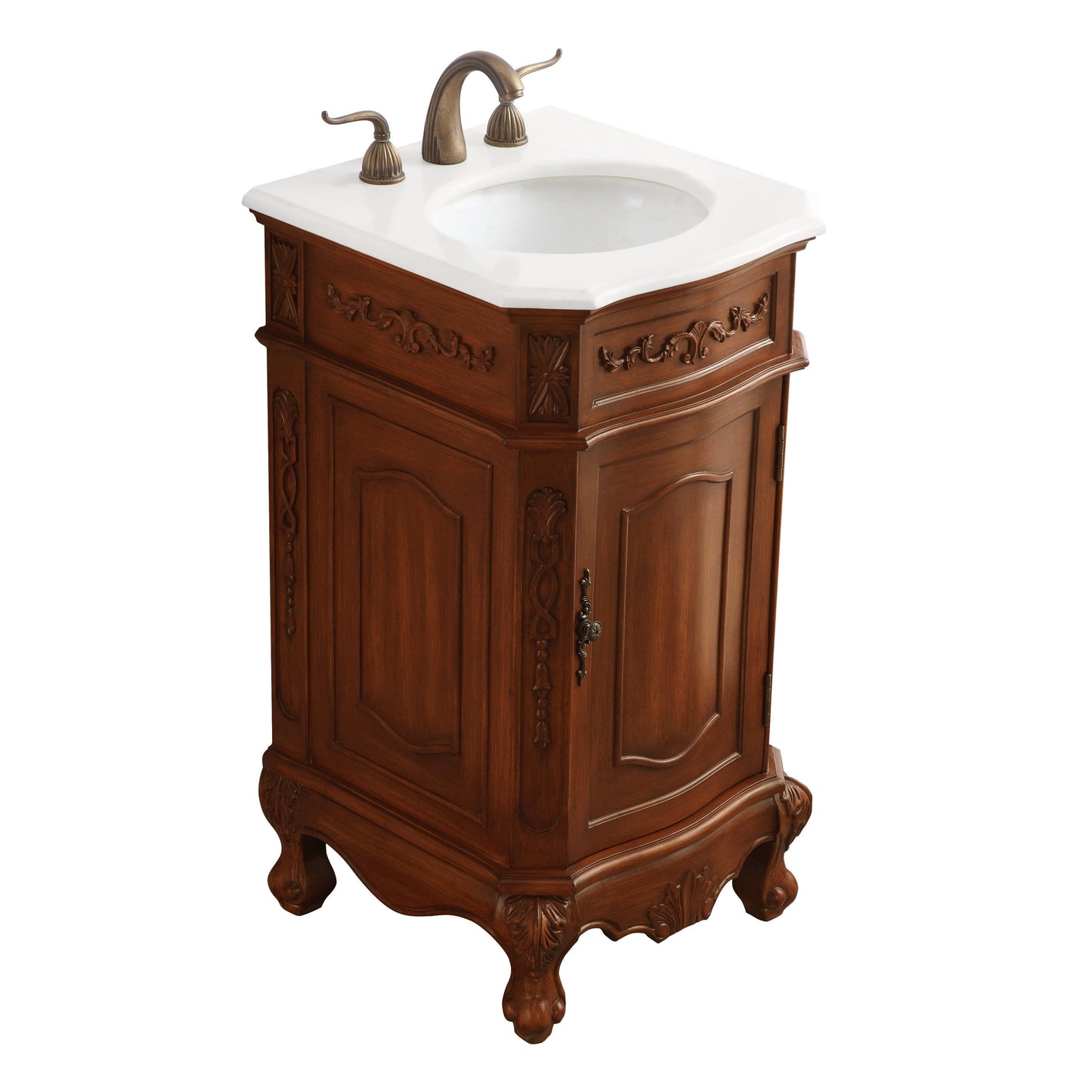 19 inch Single Bathroom Vanity in Teak with Ivory White Engineered Marble - BV1001936TK