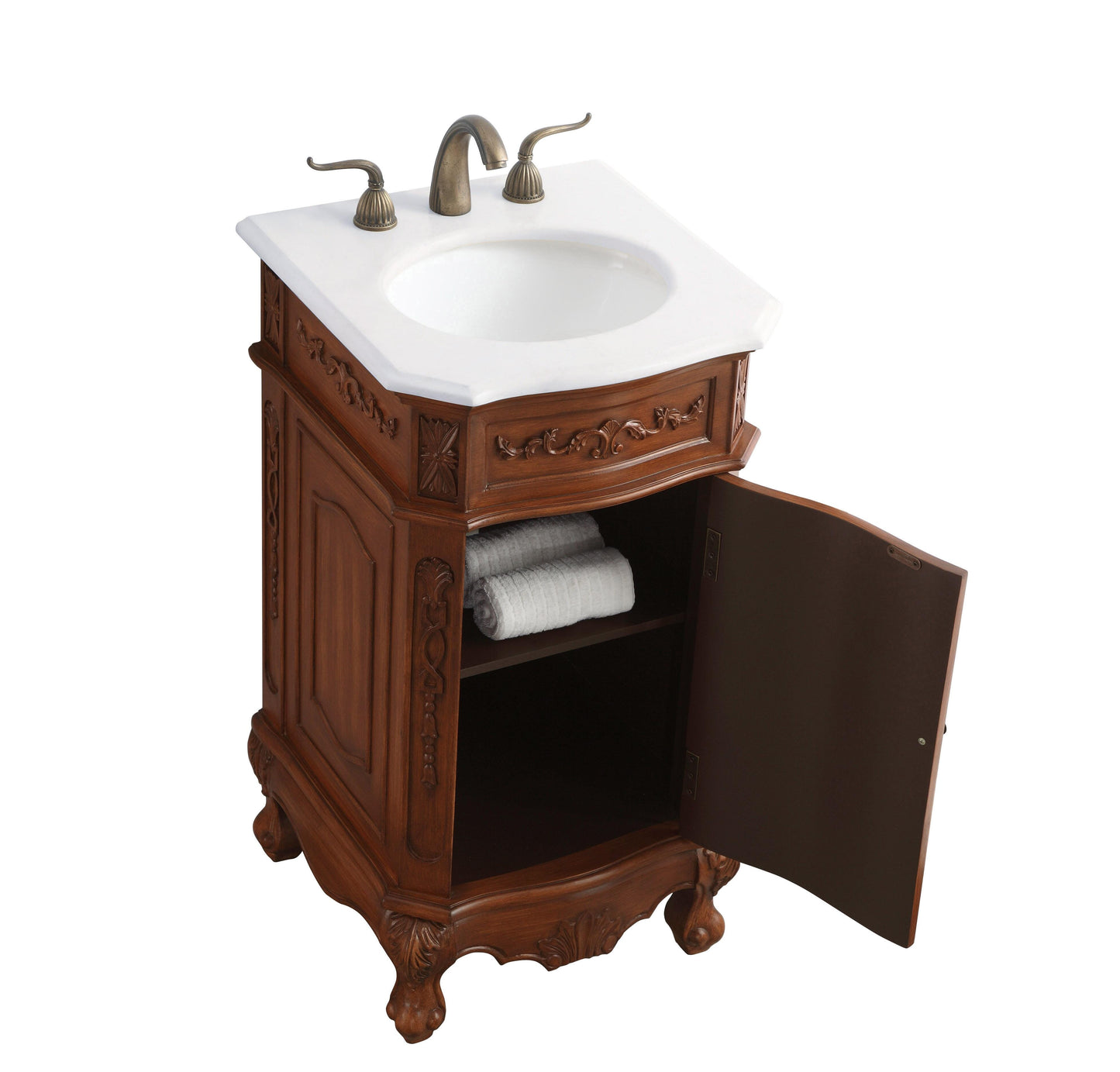 19 inch Single Bathroom Vanity in Teak with Ivory White Engineered Marble - BV1001936TK