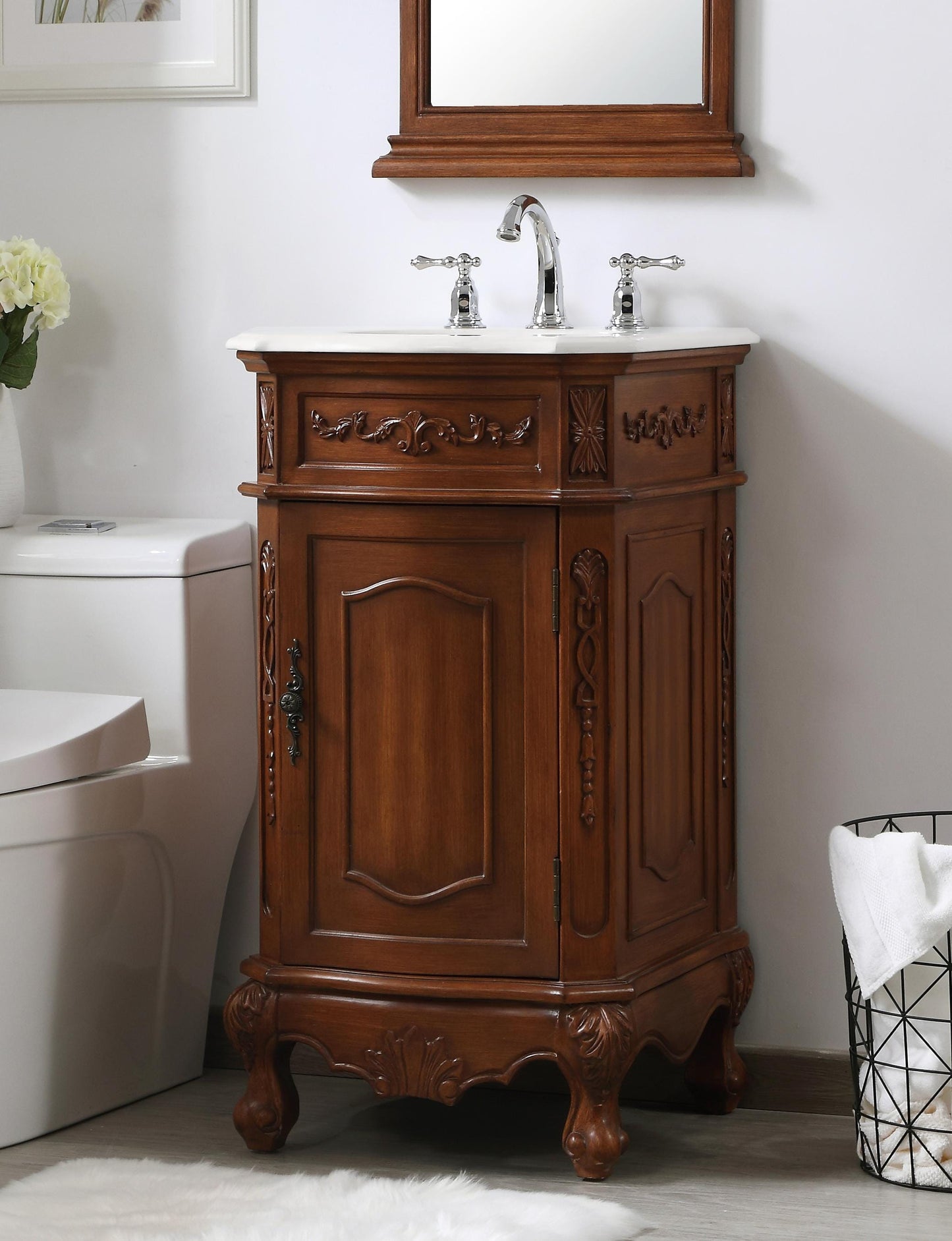 19 inch Single Bathroom Vanity in Teak with Ivory White Engineered Marble - BV1001936TK