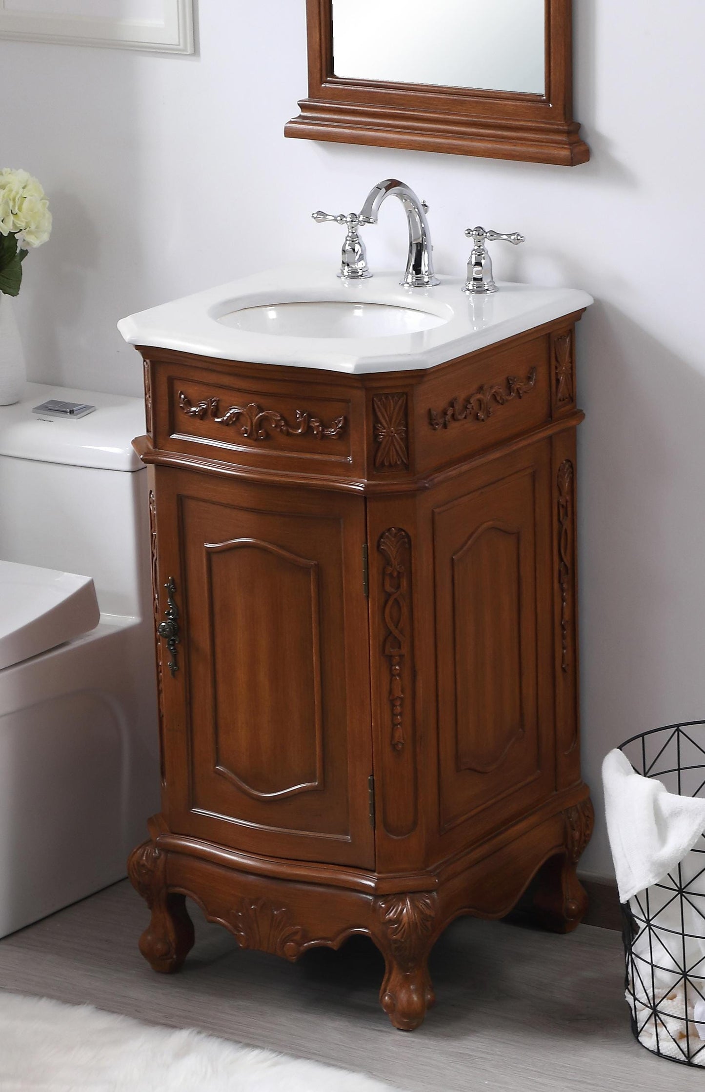 19 inch Single Bathroom Vanity in Teak with Ivory White Engineered Marble - BV1001936TK