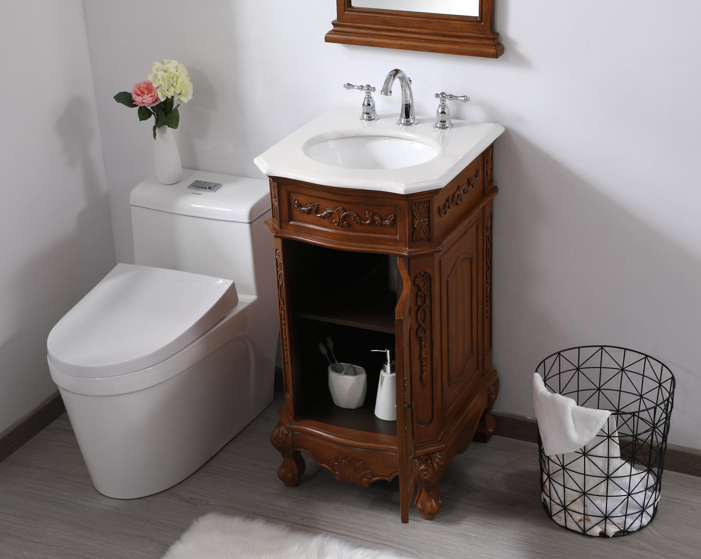 19 inch Single Bathroom Vanity in Teak with Ivory White Engineered Marble - BV1001936TK