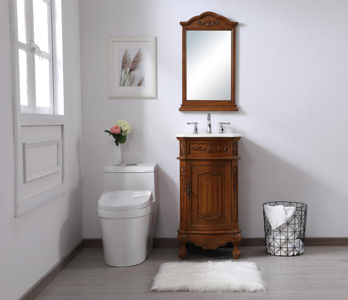 19 inch Single Bathroom Vanity in Teak with Ivory White Engineered Marble - BV1001936TK