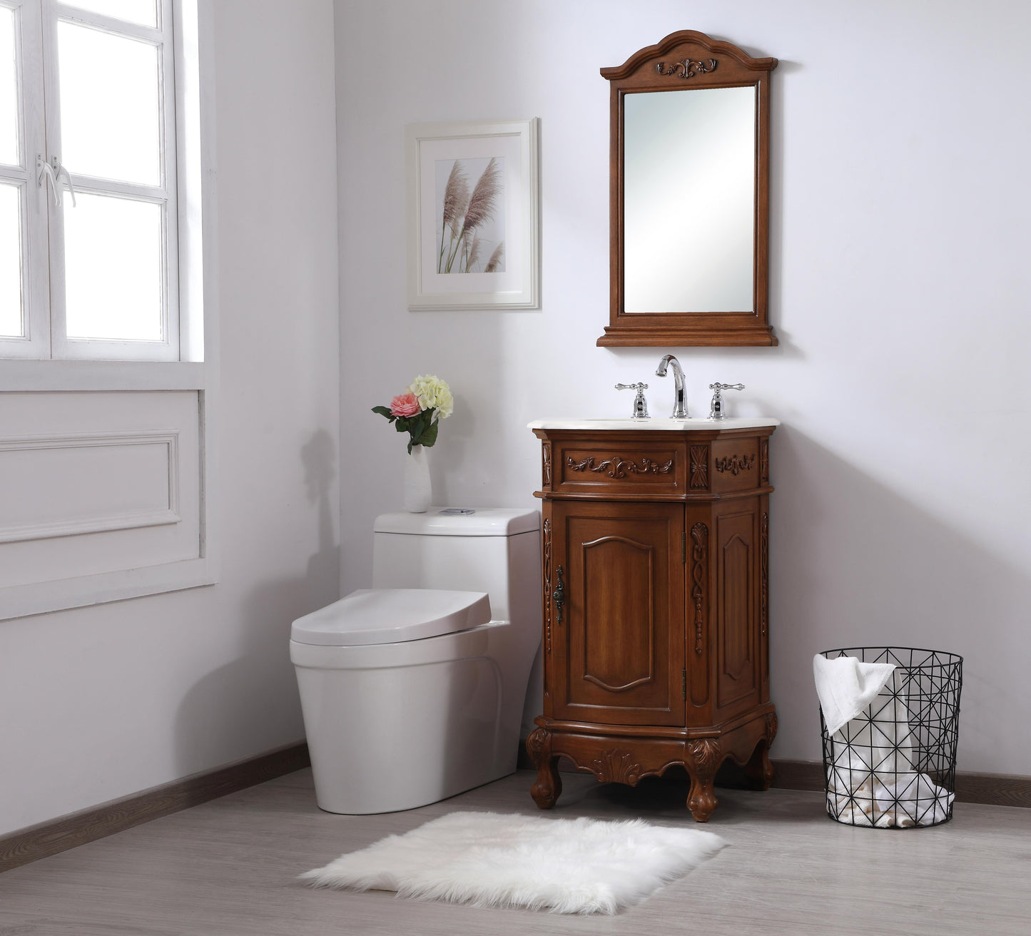 19 inch Single Bathroom Vanity in Teak with Ivory White Engineered Marble - BV1001936TK