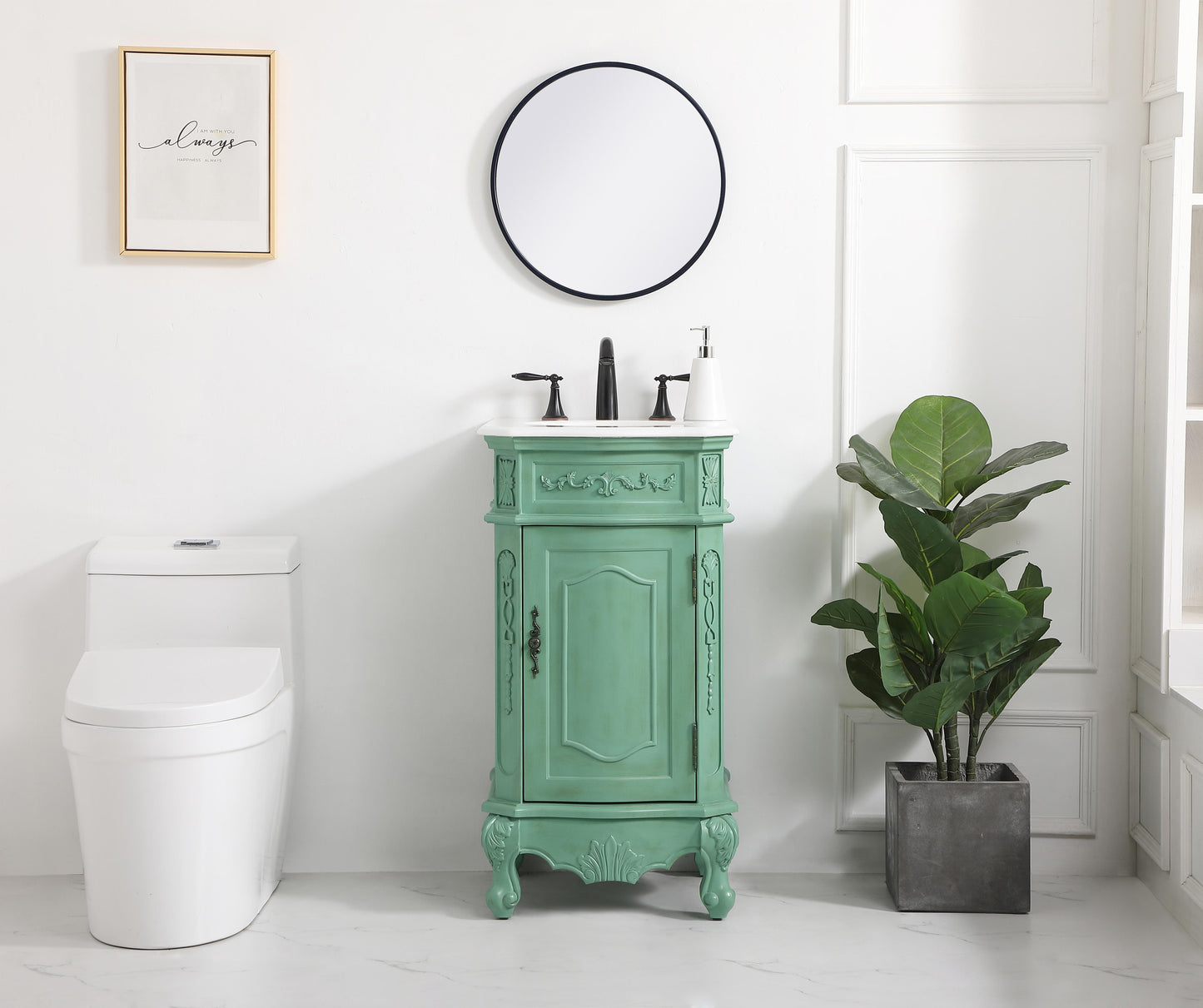 19 inch Single Bathroom Vanity in Vintage Mint with Ivory White Engineered Marble - BV1001936VM