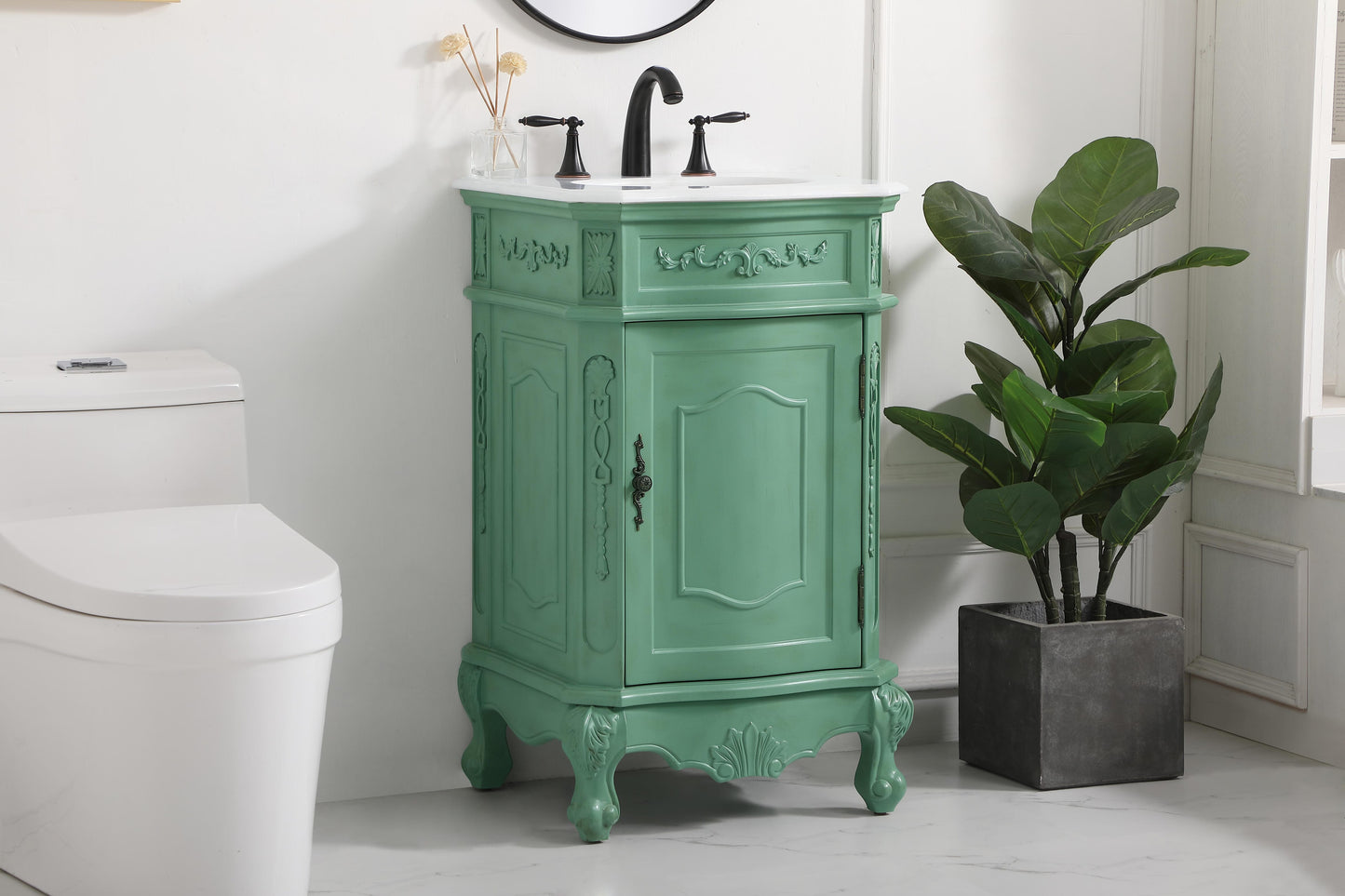 21 inch Single Bathroom Vanity in Vintage Mint with Ivory White Engineered Marble